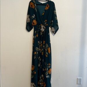 Baltic Born Teal Dress with Orange Floral Pattern